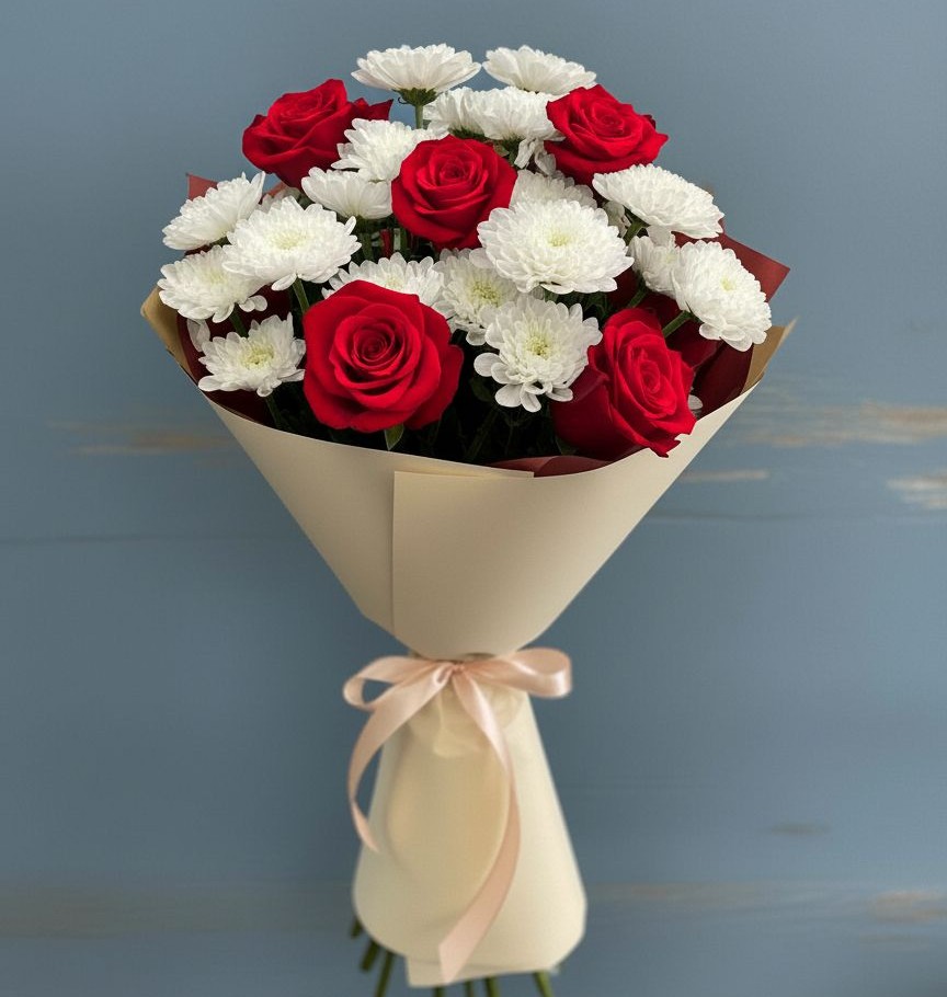 Букет цветов из: Розы и Хризантемы в Дмитриевском Республики Адыгея