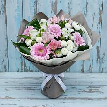 Букет цветов из:  Герберы, Альстромерии и Хризантемы в Дмитриевском Республики Адыгея