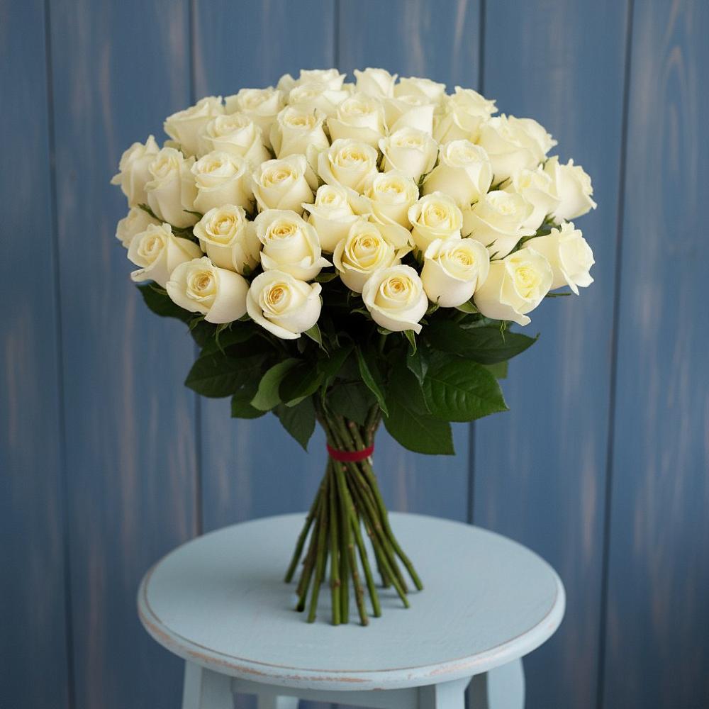 Букет 51 Белая роза Эдлесс Лав в Дмитриевском Республики Адыгея