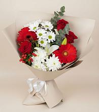 Букет цветов из:  Розы, Хризантемы, Герберы и Лилии в Дмитриевском Республики Адыгея