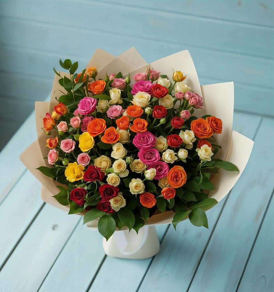 Букет Микс из разноцветных кустовых роз в Дмитриевском Республики Адыгея