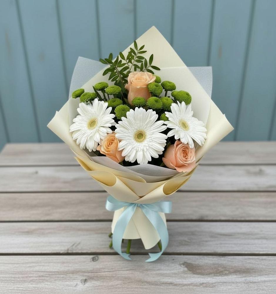 Букет цветов из: Герберы, Розы и Хризантемы в Дмитриевском Республики Адыгея