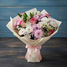 Букет цветов из:  Хризантемы, Альстромерии и Розы в Дмитриевском Республики Адыгея