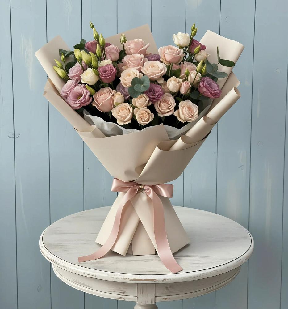 Букет цветов из: Розы и Лизиантусы в Дмитриевском Республики Адыгея