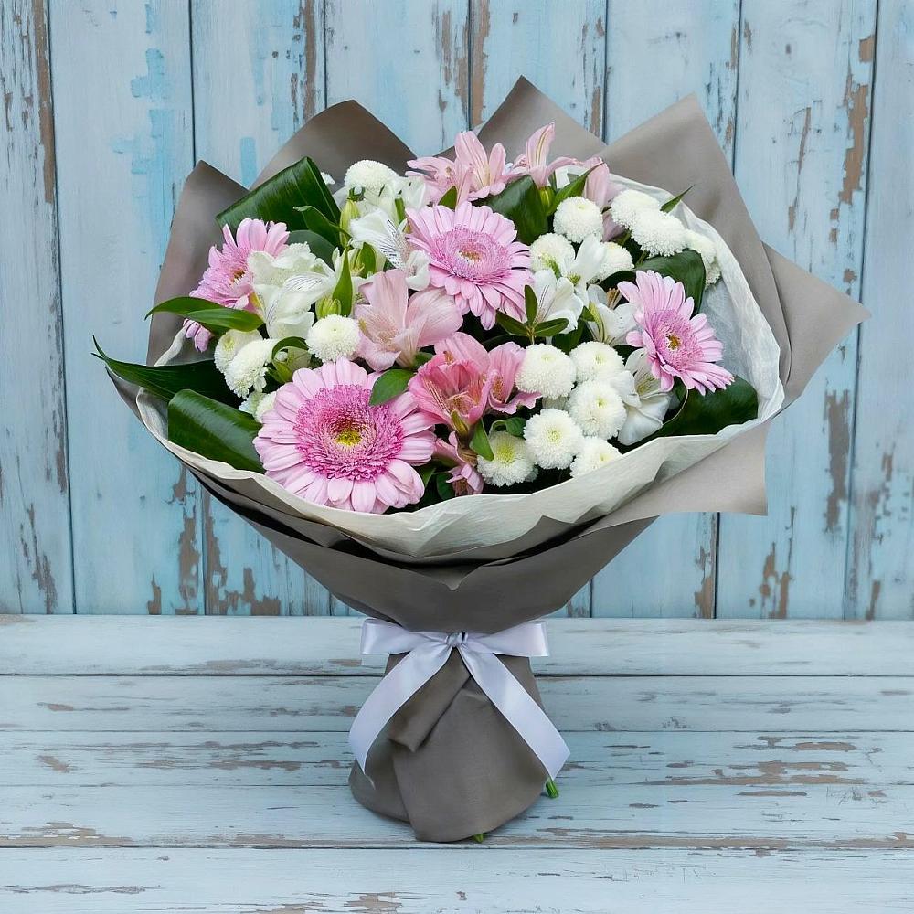 Букет цветов из: Герберы, Альстромерии и Хризантемы в Дмитриевском Республики Адыгея