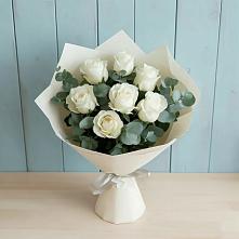 Букет Белые розы в Эвкалипте в Дмитриевском Республики Адыгея