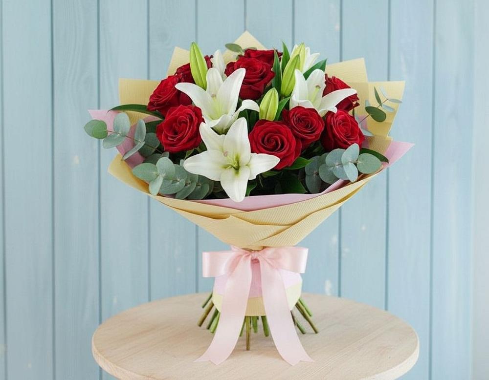 Букет цветов из: Лилии и Розы в Дмитриевском Республики Адыгея